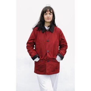 Lands’ End Women’s Red Barn Coat Jacket M 10-12 | Corduroy Collar Plaid Lined Cl